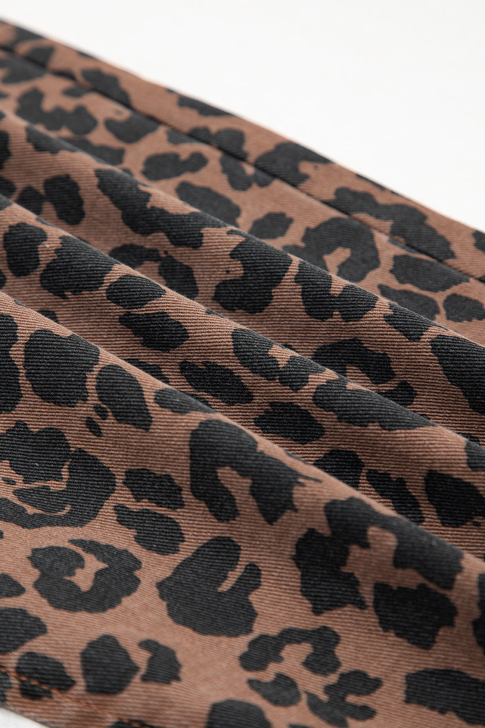 Brown Leopard Denim Frayed Split Denim Midi Skirt