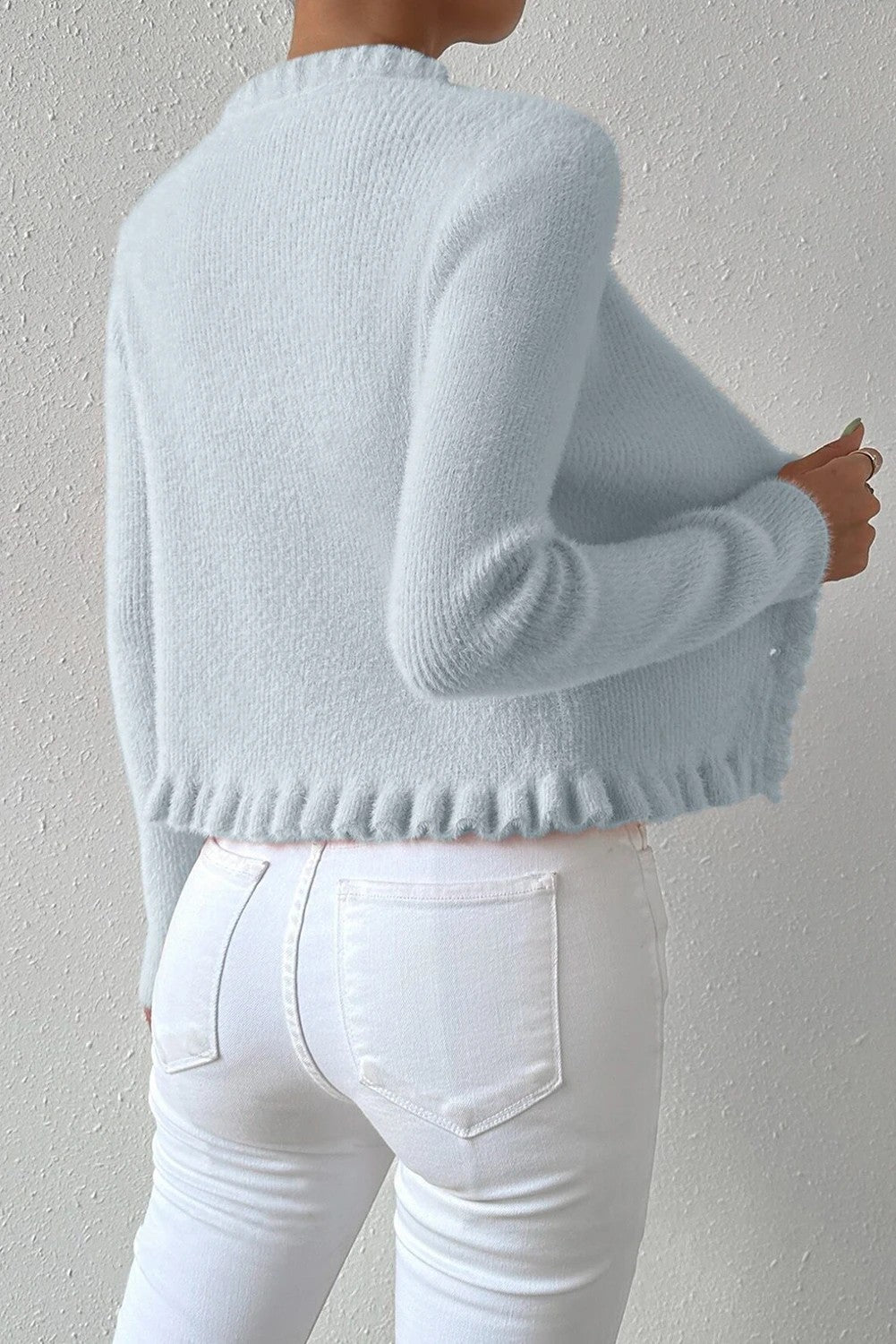 Beau Blue Pearl Button V Neck Sweater Cardigan