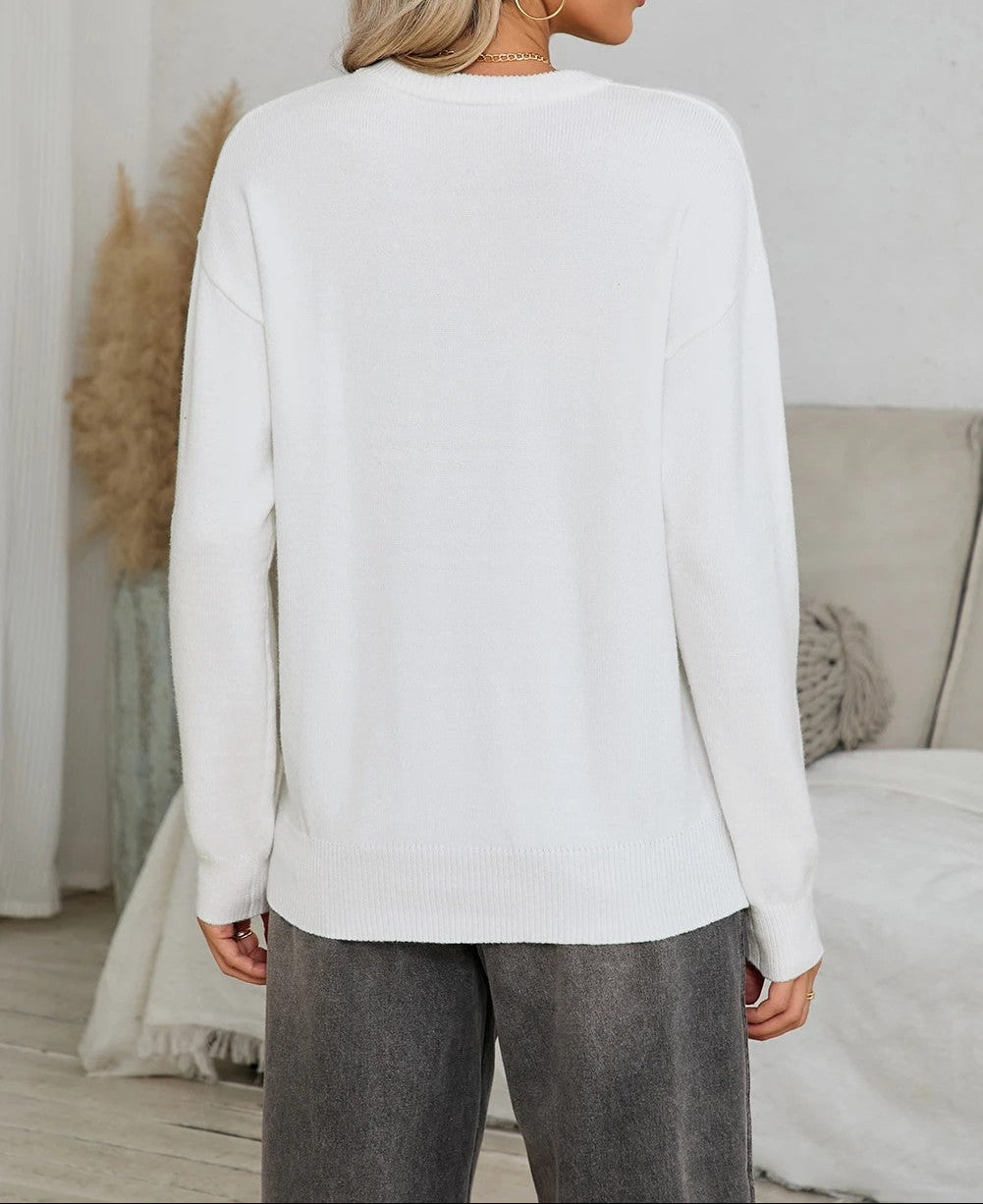 White Thankful Ivory Embroidered Sweater