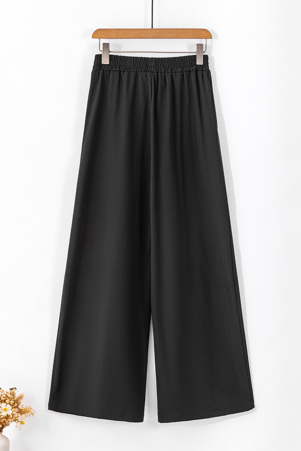 Black High Waisted Tie Front Side Pocket Wide Leg Flowy Casual Pants