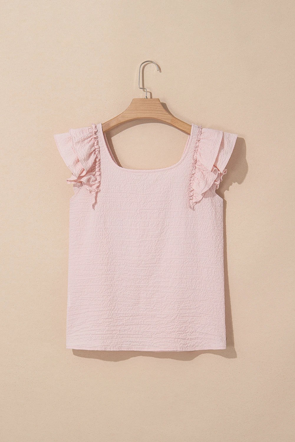 Gossamer Pink Textured Bow Frilled Ruffle Sleeve Blouse