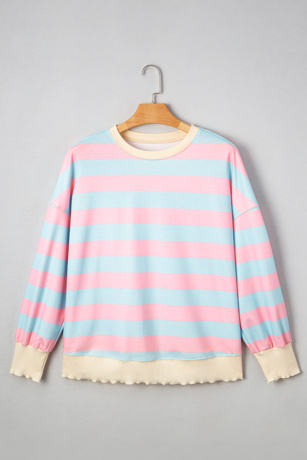 Sky Blue Stripe Drop Shoulder Crewneck Plus Size Sweatshirt