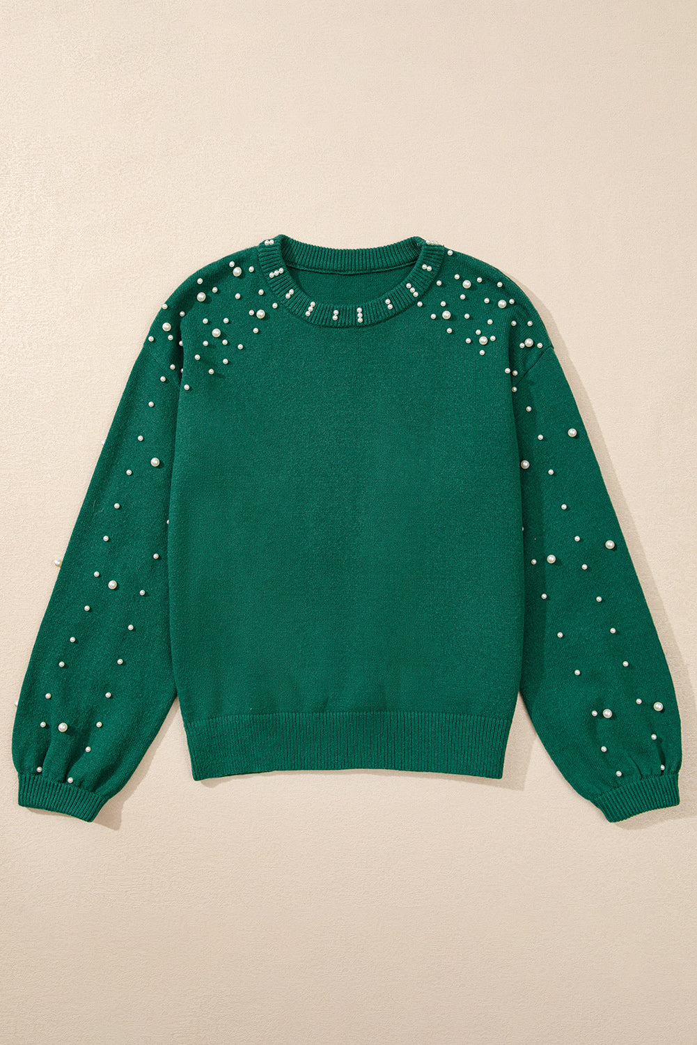 Evergreen Pearl Drop Shoulder Round Neck Sweater