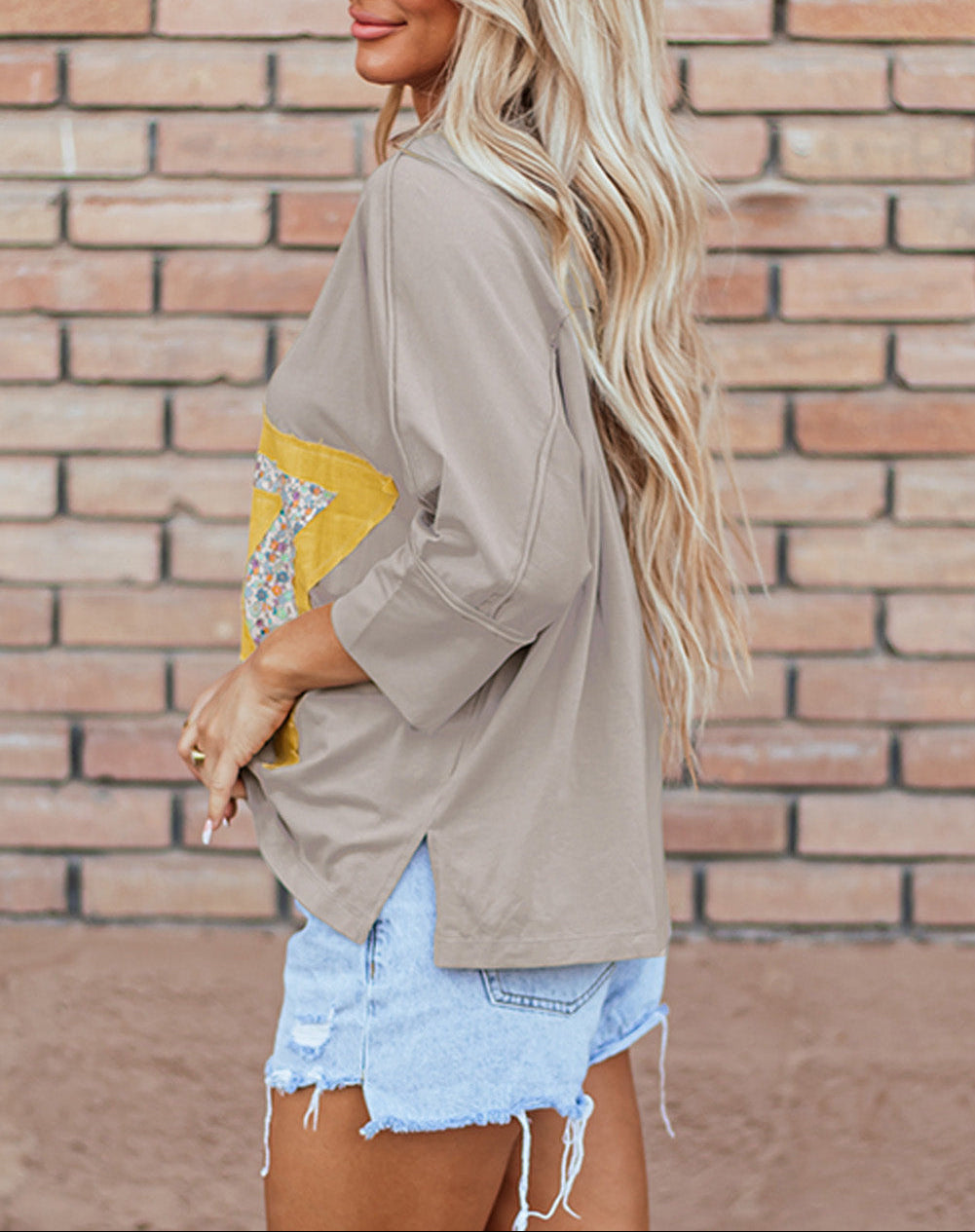 Medium Grey Floral Starbust Exposed Seam Mineral Wash Top