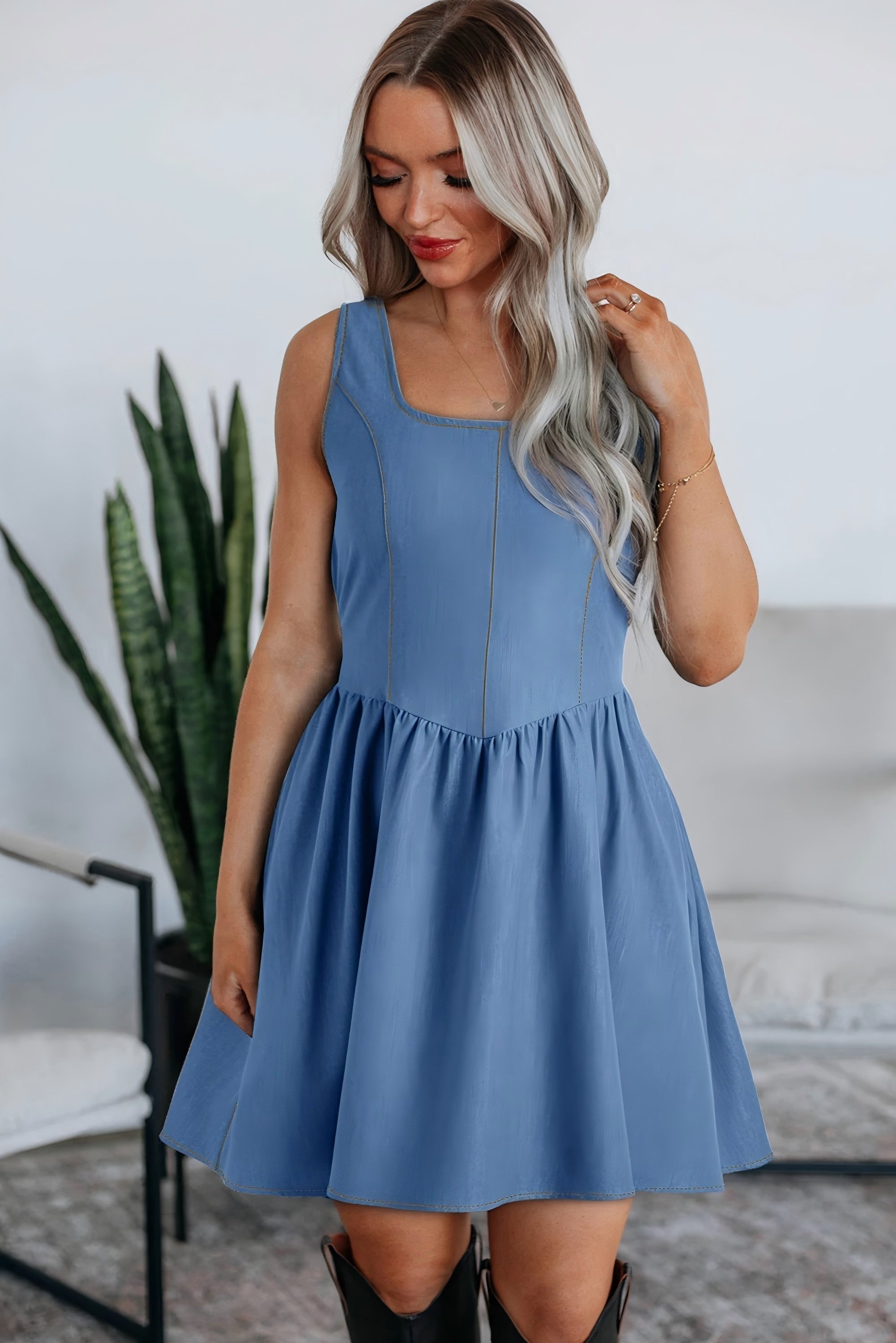Myosotis Bowknot A-line Sleeveless Mini Dress
