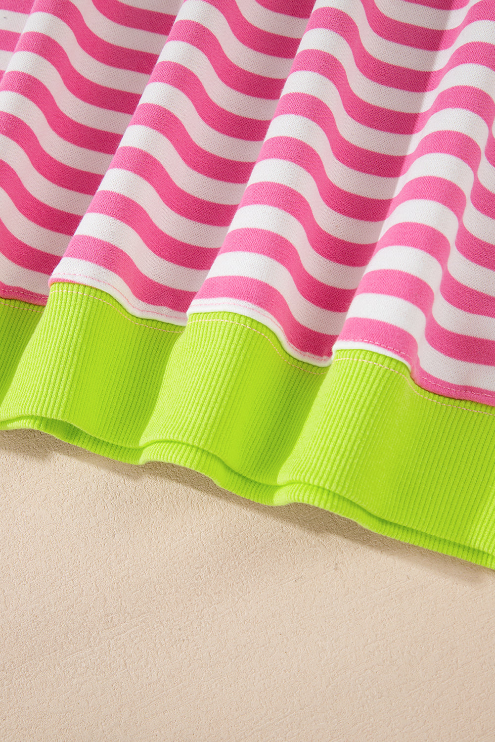 Rose Red Striped Contrast Trim Drop Shoulder Sweatshirt