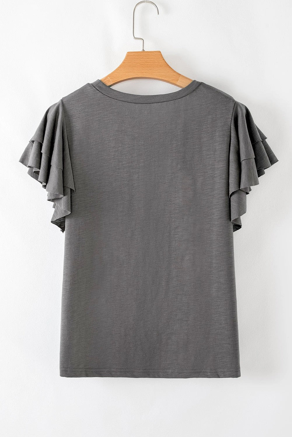 Dark Grey Ruffle Sleeve Plain Blouse