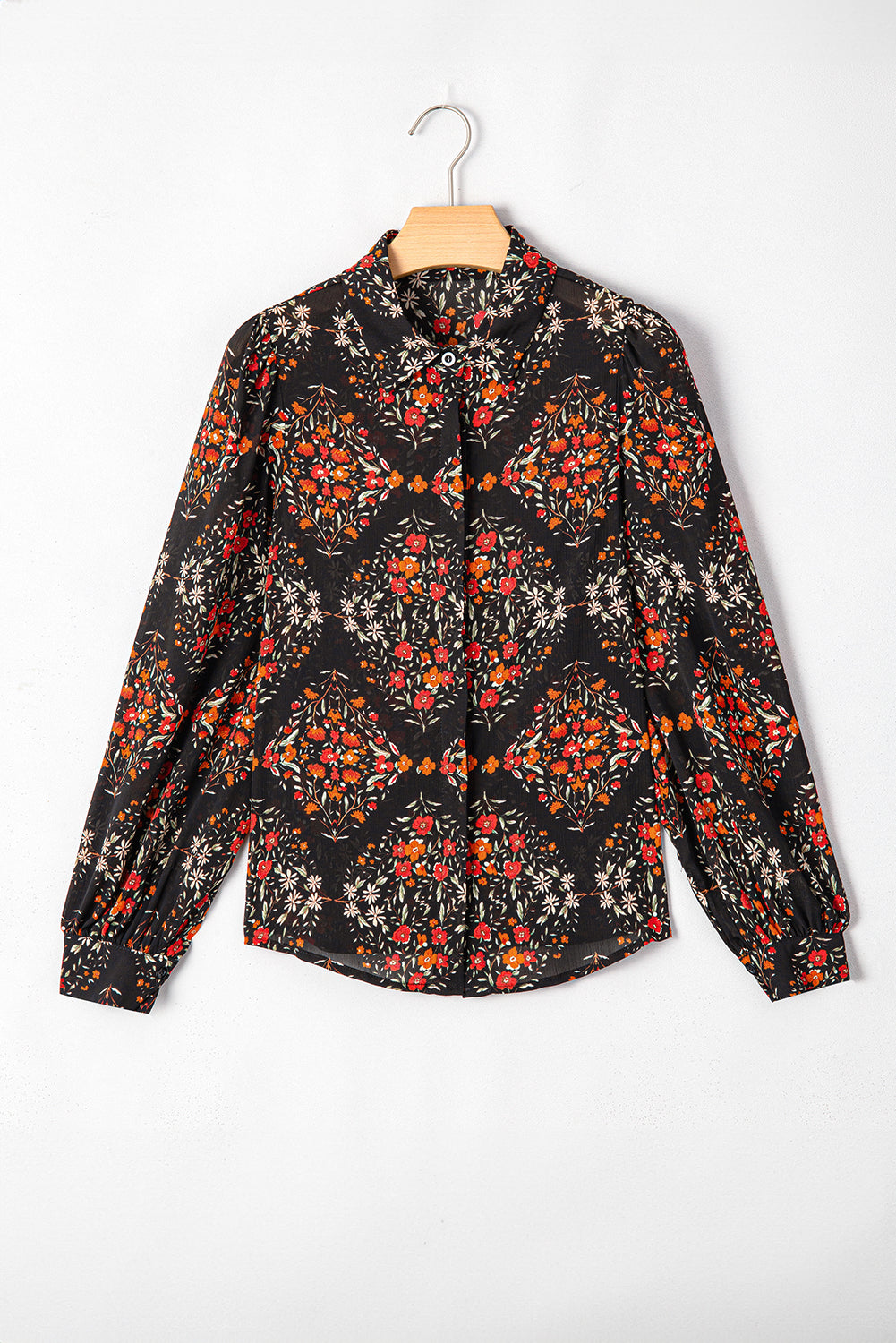 Black Strawberry Aesthetic Floral Puff Sleeve Shirt