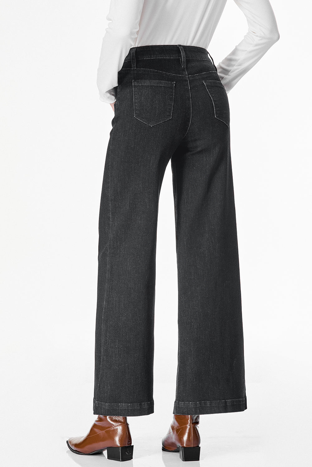 Black Plain Seam Detail Flared Bottom Ankle Length Jeans