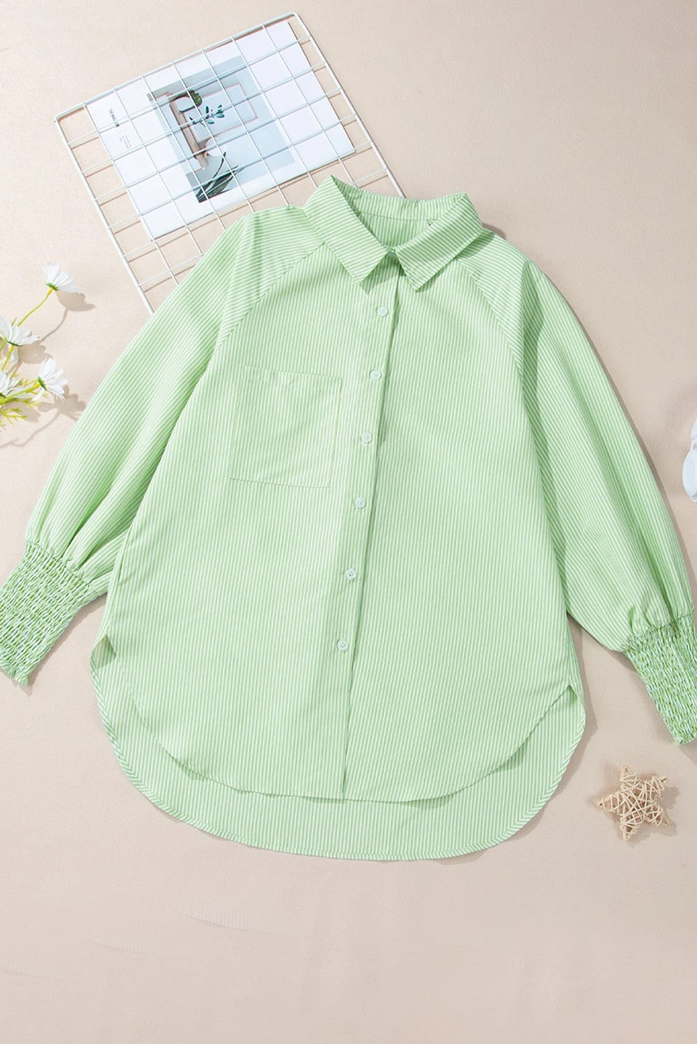 Grass Green Striped Pocket Button Up Shirt