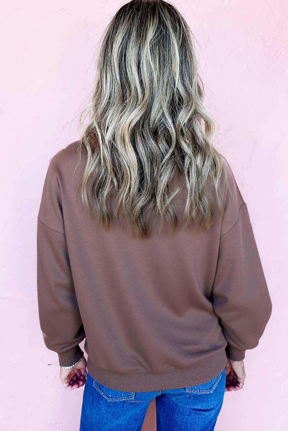 Dark Khaki Contrast Terry Bow Pattern Drop Shoulder Sweatshirt