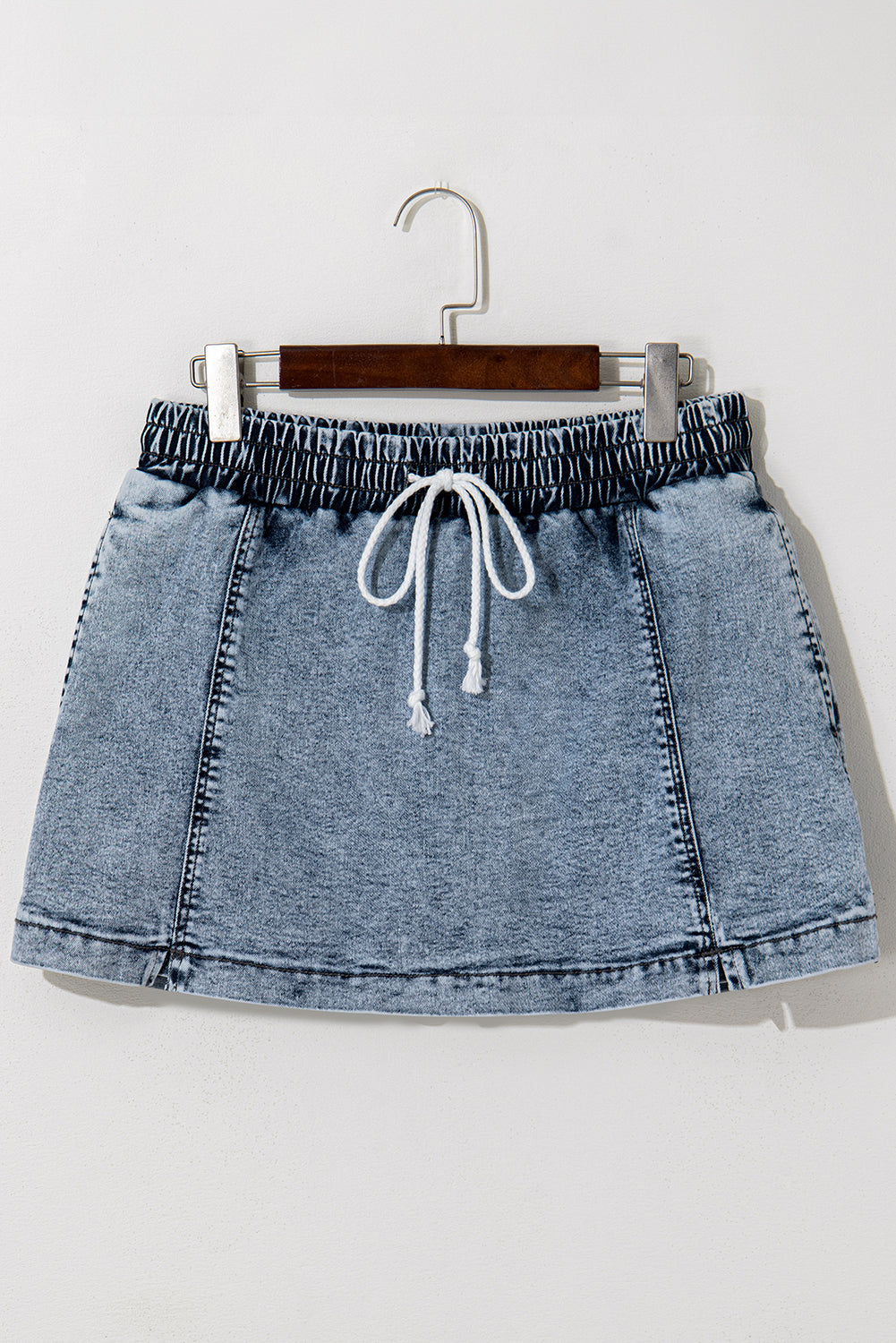 Dusk Blue Drawstring High Waist Pocketed Denim Shorts
